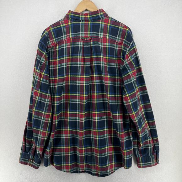 LANDS END Shirt Mens XL 17-17.5 Plaid Traditional Fit Flannel Button Down Blue - Picture 3 of 14